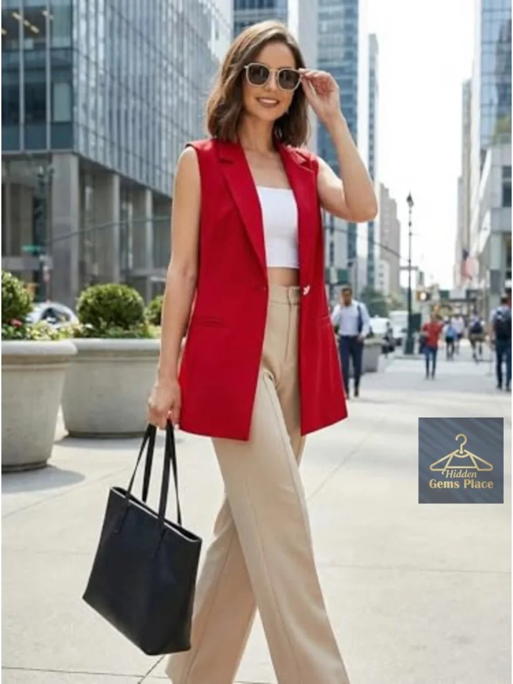 Sleeveless Vest Blazer Fully Lined Open Front Work Office Jacket Pockets
